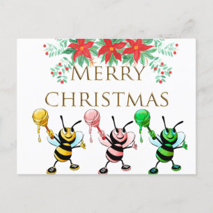 Carte Postale Jolie Abeilles de Miel Or Joyeux Noël