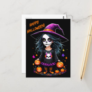 Carte Postale Jolie Adorable Kawaii Halloween sorcière