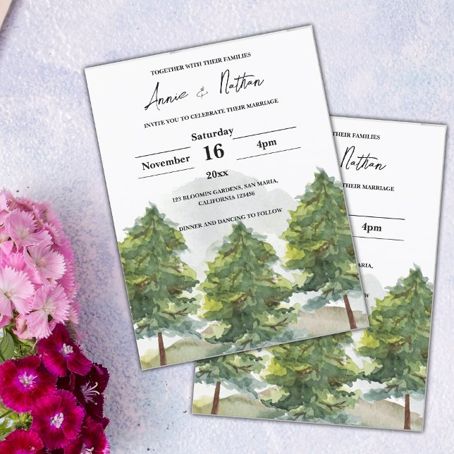 Carte Postale Jolie aquarelle Arbres Paysage Mariage Inviter (Pretty Watercolor Trees Landscape Wedding Invitation)