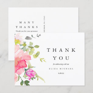 Carte Postale Jolie aquarelle Baby shower Floral Merci