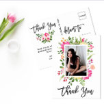Carte Postale Jolie aquarelle Fleurs Script Merci photo<br><div class="desc">Joli Aquarelle Fleurs Script Photo Merci Carte Postale.</div>