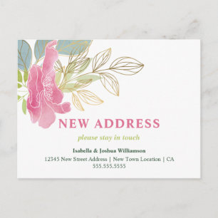 Carte Postale Jolie aquarelle florale Annonce de déménagement