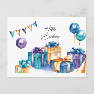 Carte Postale Jolie aquarelle Joyeux anniversaire