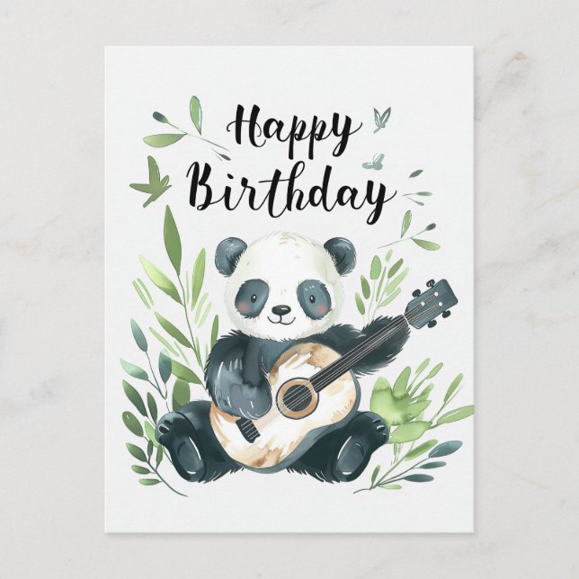Carte Postale Jolie aquarelle Panda jouer de la guitare Annivers (Devant)