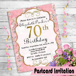 Carte Postale Jolie aquarelle rose Floral 70e anniversaire Invit<br><div class="desc">Plutôt rose Aquarelle Florale 70e Anniversaire Carte postale Invitation. Il Est Facile De Modifier L'Exemple De Texte En Cliquant Sur Personnaliser. Cliquez Sur Personnaliser Pour Modifier Le Type De Police,  La Couleur De Police,  La Taille De Police Ou Pour Ajouter/Supprimer/Modifier Le Texte Ou Les Éléments De Création.</div>