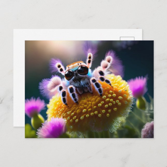 Carte Postale Jolie araignée duveteuse, Postcrossing (Devant / Derrière)