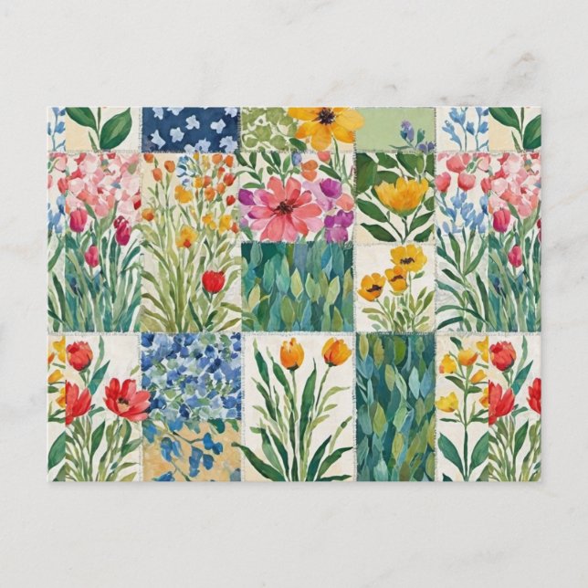Carte postale jolie avec motif floral patchwork (Devant)