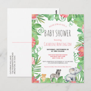 Carte Postale Jolie Baby Shower Safari Animaux Tropicaux Floral