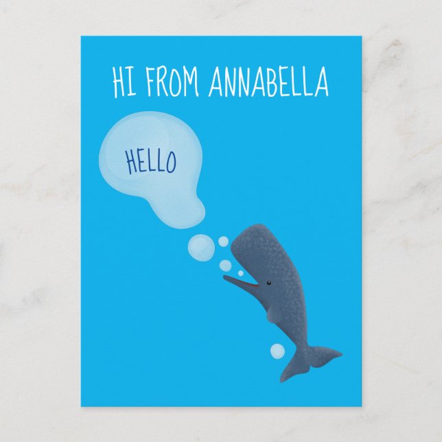 Carte Postale Jolie baleine à sperme soufflant bulles dessin (Devant)