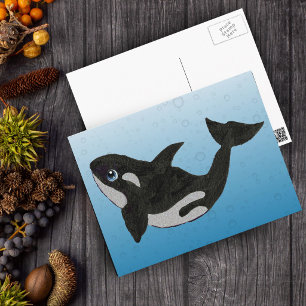 Carte Postale Jolie baleine tueuse de dessin animé sur des bulle