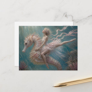 Carte Postale Jolie ballerine sur son hippocampe rose