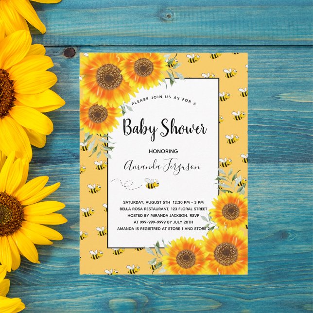 Carte Postale Jolie bosse abeille baby shower tournesol jaune (Créateur téléchargé)