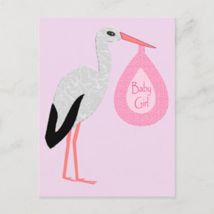 Carte Postale Jolie chatte rose bébé fille Stork