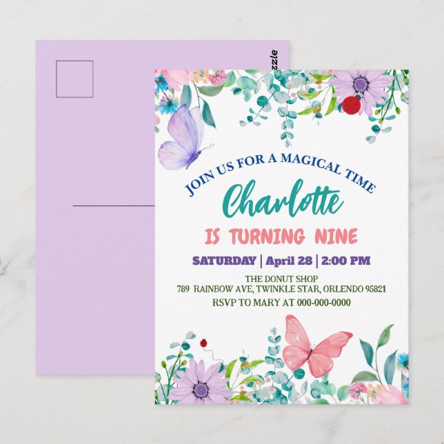 Carte Postale Jolie coccinelle fleur florale à pois Nom d'annive (Devant / Derrière)