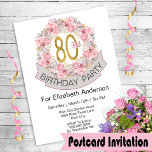 Carte Postale Jolie couronne florale rose 80e anniversaire<br><div class="desc">Aquarelle rose et gris jolie couronne fleurie 80e anniversaire Invitation pour les femmes. Il Est Facile De Changer L'Exemple De Texte En Vous Propre En Cliquant Sur Personnaliser. Cliquez Sur Personnaliser Pour Modifier Le Type De Police, La Couleur De Police, La Taille De Police Ou Pour Ajouter/Supprimer/Modifier Le Texte Ou...</div>