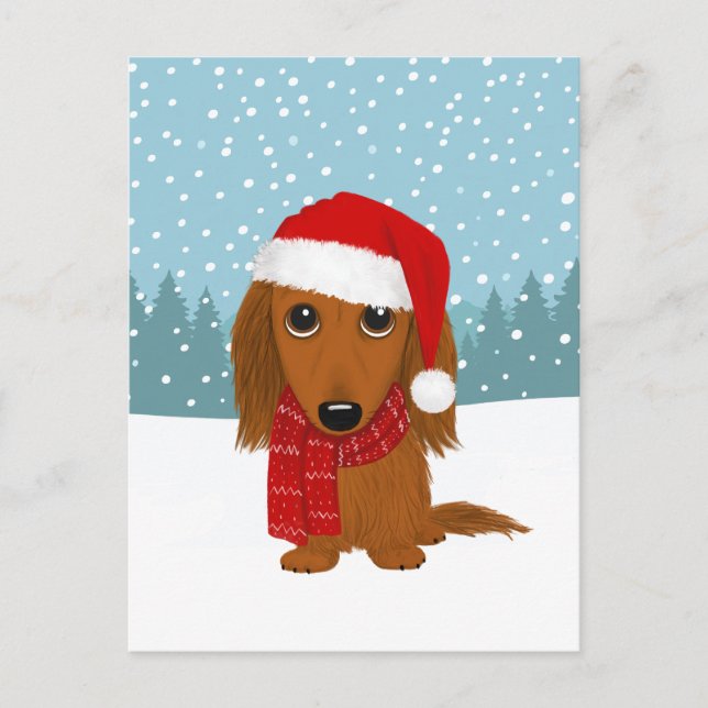 Carte Postale Jolie Dachshund Noël animal de compagnie chien vac (Devant)