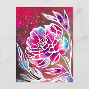 Carte Postale Jolie Dahlia Rose Fille Jolie Aquarelle Florale