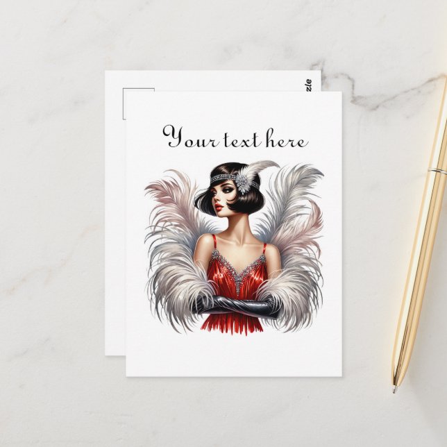 Carte Postale Jolie dame Art déco ajouter du texte (Devant/Arrière en situation)