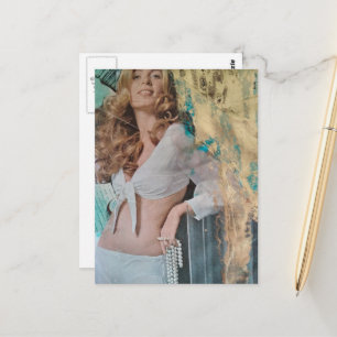 Carte Postale Jolie dame blonde avec perles Collage multimédia
