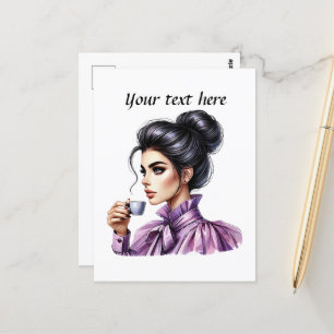 Carte Postale Jolie dame de café ajouter du texte
