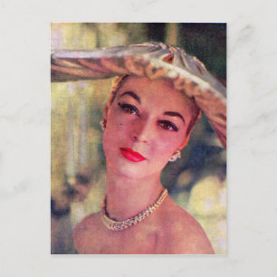 Carte Postale jolie dame, grand chapeau