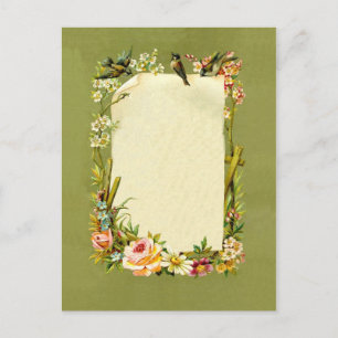 Carte Postale Jolie décoration Vintage d'oiseaux et de fleurs