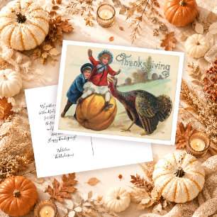 Carte Postale Jolie Dinde Vintage Citrouille Automne Action de G