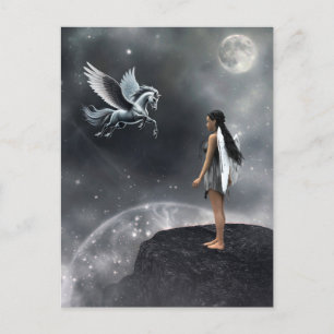 Carte Postale Jolie fée ailée et cheval volant