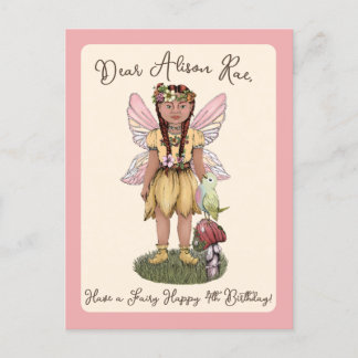 Carte Postale Jolie Fée Vintage Joyeux Anniversaire Quatre Ans