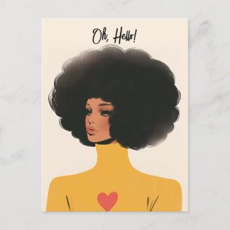 Carte Postale Jolie femme avec Afro et Sweater de coeur