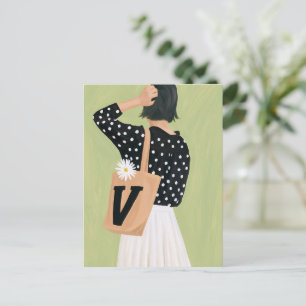 Carte Postale Jolie femme en noir et blanc à pois