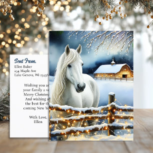 Carte Postale Jolie ferme de chevaux blancs Noël personnalisé