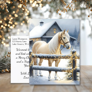 Carte Postale Jolie ferme de chevaux blancs Noël personnalisé