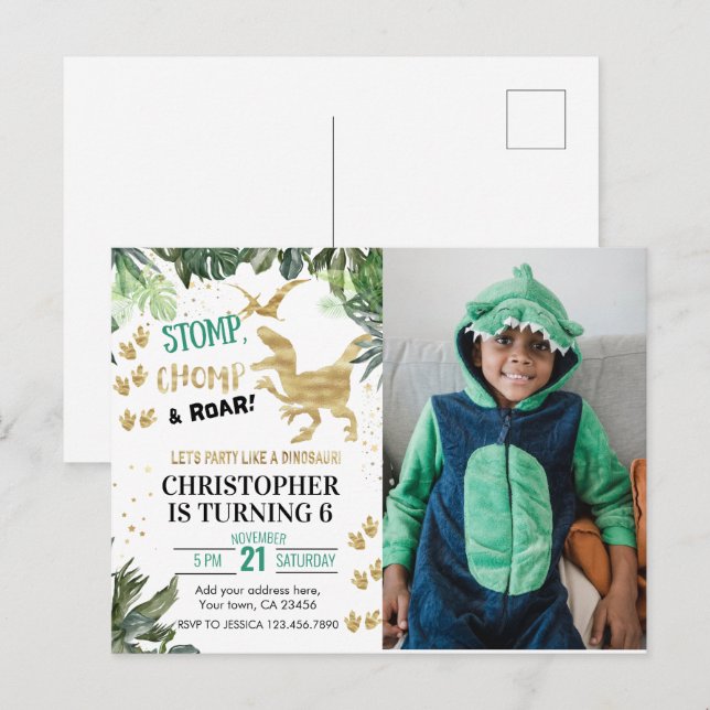 Carte Postale Jolie fête d'anniversaire au thème dinosaure Photo (Devant / Derrière)