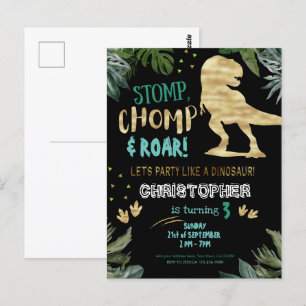 Carte Postale Jolie fête d'anniversaire avec dinosaure en or