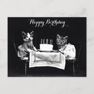 Carte Postale Jolie fête d'anniversaire de chat vintage