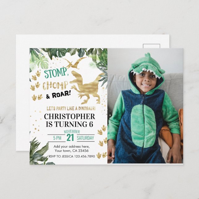 Carte Postale Jolie fête d'anniversaire thème dinosaure Photos (Devant / Derrière)