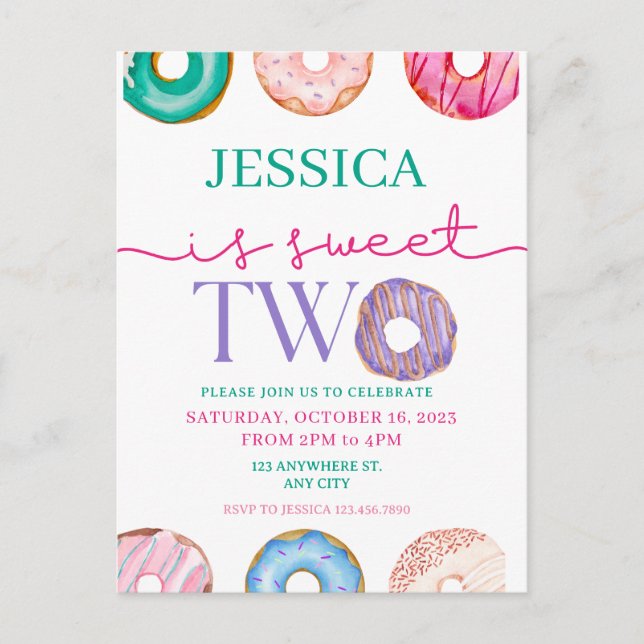 Carte Postale Jolie fête de donuts Joyeux deuxième anniversaire  (Devant)