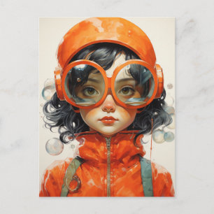 Carte Postale Jolie fille avec de grosses lunettes