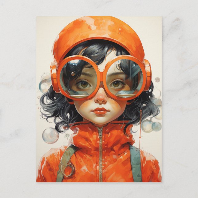 Carte Postale Jolie fille avec de grosses lunettes (Devant)