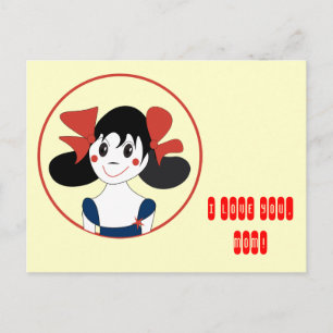 Carte Postale Jolie Fille avec des Rubans Rouges Illustration po