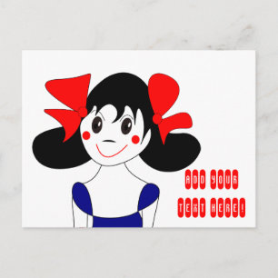 Carte Postale Jolie Fille avec des Rubans Rouges Illustration po