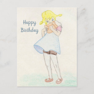 Carte Postale Jolie fille avec ours en peluche