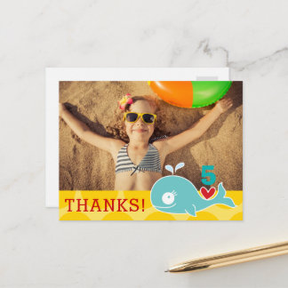 Carte Postale Jolie Fille Baleine Verte Anniversaire Photo Merci