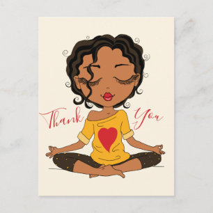 Carte Postale Jolie Fille de Yoga Merci Cheveux Marron Foncé Car