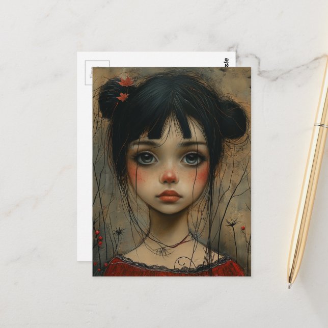 Carte Postale Jolie Fille en Automne (Devant/Arrière en situation)