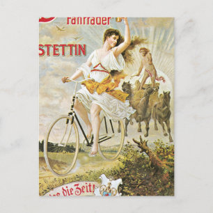 Carte Postale Jolie fille équitation Vélo Vintage