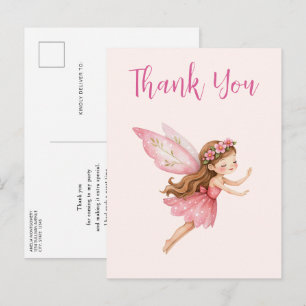 Carte Postale Jolie Fille Fée en Robe Rose Merci