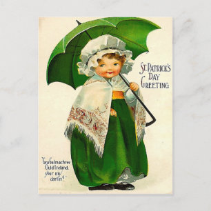 Carte Postale Jolie fille irlandaise avec parapluie vert