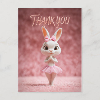 Carte Postale Jolie fille lapin en tutu rose Merci